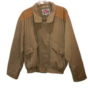 Vintage 80s M.Julian Adventures Canvas Leather Zip Up Khaki Jacket Coat Mens 44